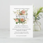 エメラルドとブッシュのピーコック、シダの花環のウェディング 招待状 (スタンド正面)