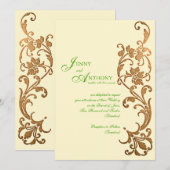 エメラルドとブロンズのエレガントなシンプルさをDIYで 招待状 (正面/裏面)