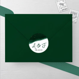 エメラルドとブロンズの結婚水彩色 ラウンドシール