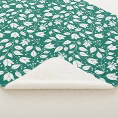 エメラルドとホワイトフローラシェルパ毛布 シェルパブランケット (3/4)