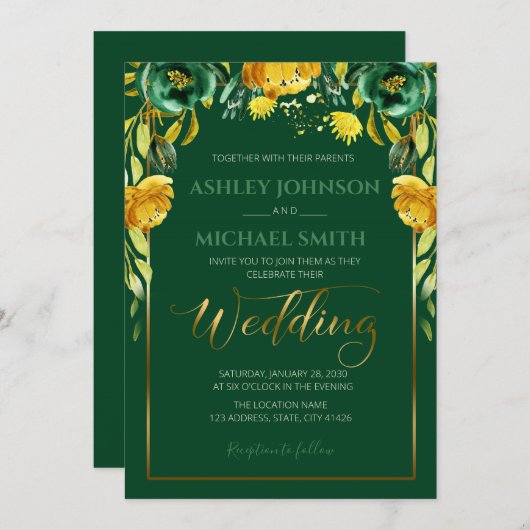 エメラルドとマスター結婚ドのテーマ招待 招待状 (正面/裏面)