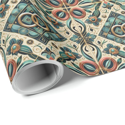 エメラルドとルビーとサファイアのリングが交差する洗練された結婚式のギフト包装 ラッピングペーパー (ロールコーナー)