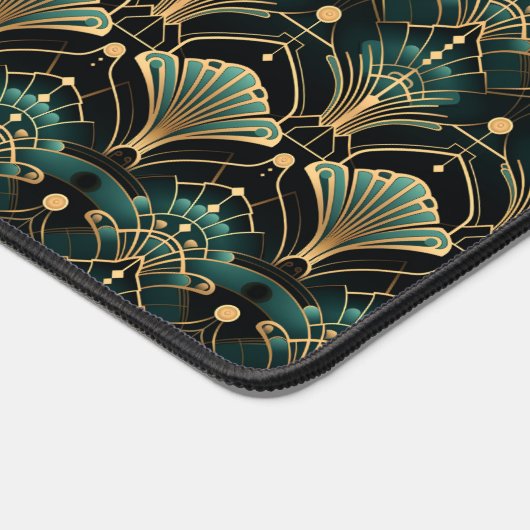 エメラルドと金ゴールドアールデコファン デスクマット (コーナー)