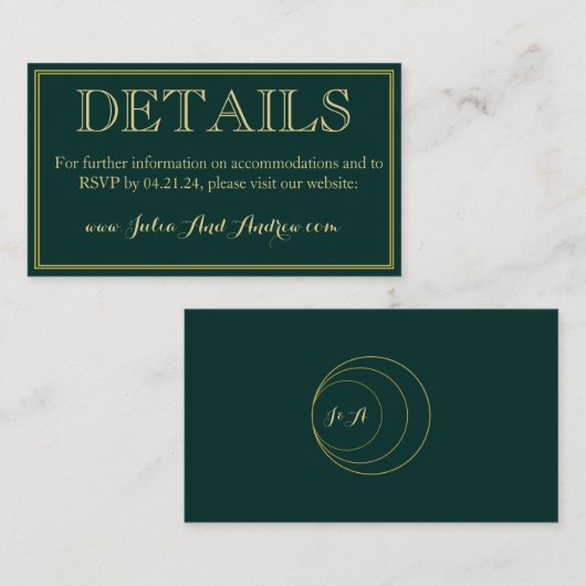 エメラルドと金ゴールドアールデコ詳細エンクロージャカード エンクロージャーカード (正面/裏面)