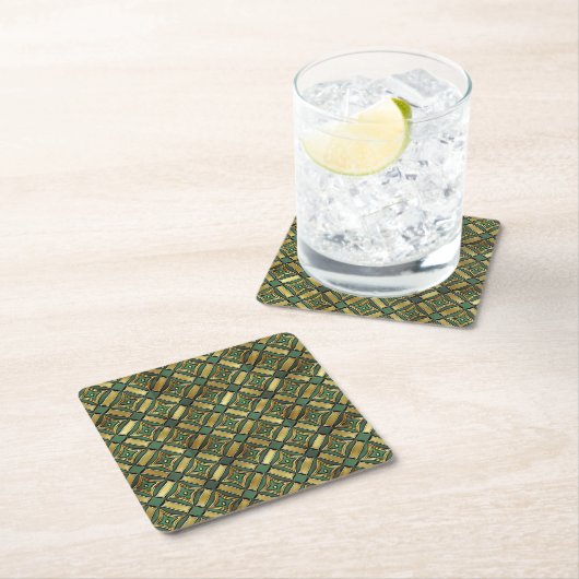 エメラルドと金ゴールドアールデコ スクエアペーパーコースター (インサイチュ)