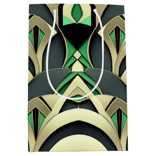 エメラルドと金ゴールドアールデコ ミディアムペーパーバッグ (正面)