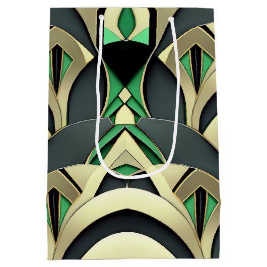 エメラルドと金ゴールドアールデコ ミディアムペーパーバッグ (裏面)