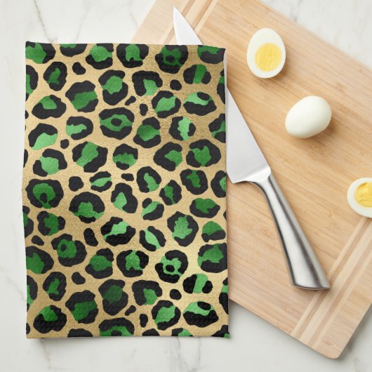 エメラルドと金ゴールドサファリシリーズデザイン8 キッチンタオル (四つ折り)