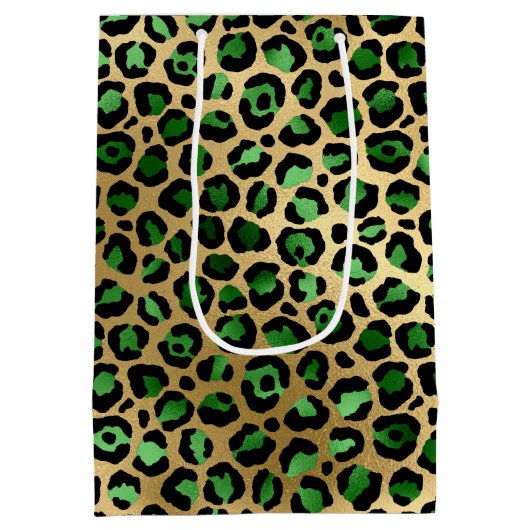 エメラルドと金ゴールドサファリシリーズデザイン8 ミディアムペーパーバッグ (裏面)