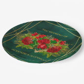 エメラルドと金ゴールドジオメトリック(赤い花模様) ペーパープレート (アングル)