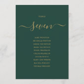 エメラルドと金ゴールドスクリプトの表番号表の座席表 招待状 (裏面)