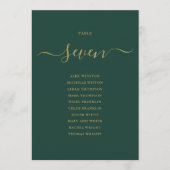 エメラルドと金ゴールドスクリプトの表番号表の座席表 招待状 (正面)