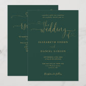 エメラルドと金ゴールドハートスクリプトQRコード結婚s 招待状 (正面/裏面)