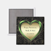 エメラルドと金ゴールドハート記念日 マグネット (正面/裏面)