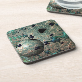 エメラルドと金ゴールドマンデルブロットとSphere Coasters コースター