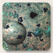 エメラルドと金ゴールドマンデルブロットとSphere Coasters コースター (正面)