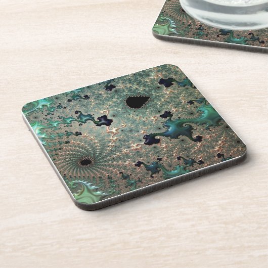 エメラルドと金ゴールドマンデルブロットプラスチックコースター コースター (左側)