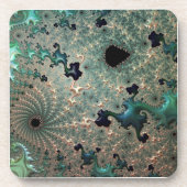 エメラルドと金ゴールドマンデルブロットプラスチックコースター コースター (正面)