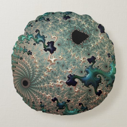 エメラルドと金ゴールドマンデルブロー ラウンドクッション (正面)