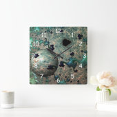 エメラルドと金ゴールドマンデルブロ スクエア壁時計 (ホーム)