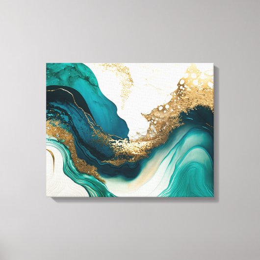 エメラルドと金ゴールド大理石抽象芸術流体アート キャンバスプリント (正面)