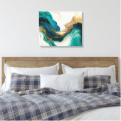エメラルドと金ゴールド大理石抽象芸術流体アート キャンバスプリント (インサイチュ (寝室))