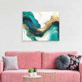エメラルドと金ゴールド大理石抽象芸術流体アート キャンバスプリント (インサイチュ (リビング))