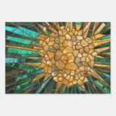 エメラルドと金ゴールド細胞モザイク抽象芸術 ラッピングペーパーシート (正面3)