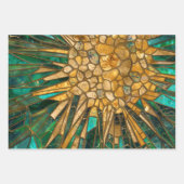 エメラルドと金ゴールド細胞モザイク抽象芸術 ラッピングペーパーシート (正面2)