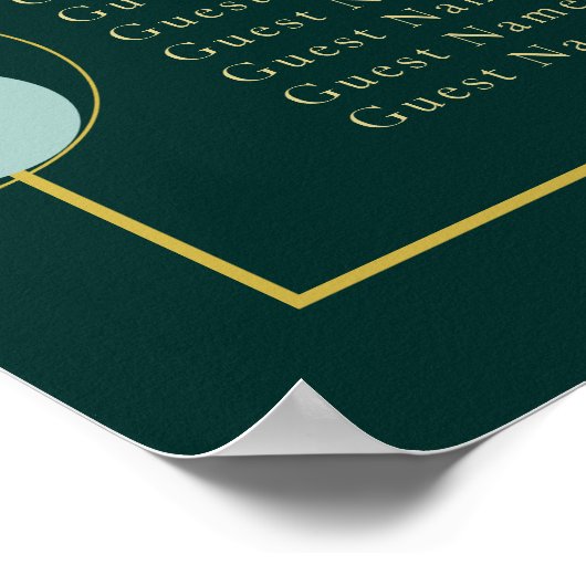 エメラルドと金ゴールド結婚アールデコの座席表 ポスター (角)