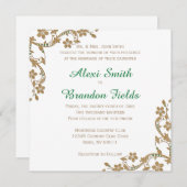 エメラルドと金ゴールド結婚式招待状 招待状 (正面/裏面)