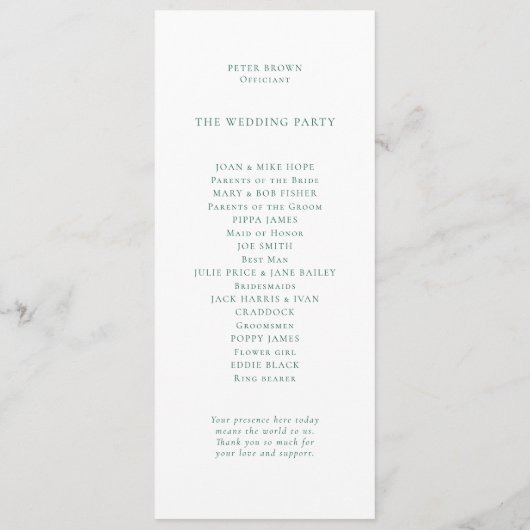 エメラルドと金ゴールド花模様結婚式 プログラム (裏面)