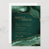 エメラルドと金ゴールド離れダーク 招待状 (正面/裏面)