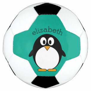 エメラルドと黒のかわいい漫画のペンギン サッカーボール