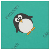 エメラルドと黒のかわいい漫画のペンギン ファブリック (クローズアップ)