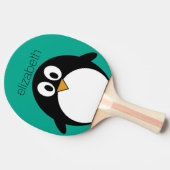 エメラルドと黒のかわいい漫画のペンギン 卓球ラケット (横)
