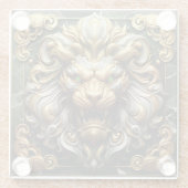 エメラルドのアクセントを持つ激しいゴールデンライオン ガラスコースター (裏面)