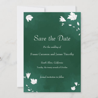 エメラルドのウェディング・ウォーターカラー花のSave the Date セーブザデート
