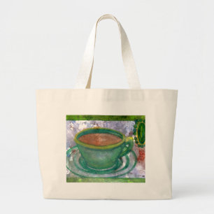 エメラルドのコーヒーCricketDianeのコーヒー芸術 ラージトートバッグ