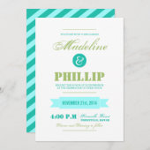 エメラルドのストライプとSageのモダンな結婚式の招待状 招待状 (正面/裏面)