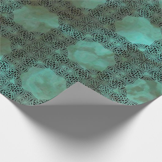 エメラルドのターコイズのケルト結び目模様のギフト用包装紙 ラッピングペーパー (角)