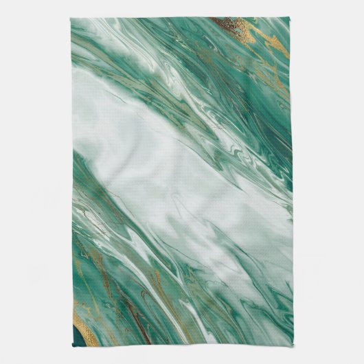 エメラルドのヒスイの緑金ゴールドのアクセントを置かれた色彩の鮮やかな大理石 キッチンタオル (縦)