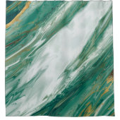 エメラルドのヒスイの緑金ゴールドのアクセントを置かれた色彩の鮮やかな大理石 シャワーカーテン (正面)