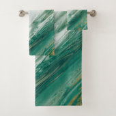 エメラルドのヒスイの緑金ゴールドのアクセントを置かれた色彩の鮮やかな大理石 バスタオルセット (インサイチュ)