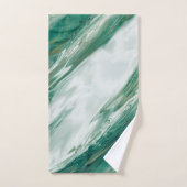 エメラルドのヒスイの緑金ゴールドのアクセントを置かれた色彩の鮮やかな大理石 バスタオルセット (ハンドタオル)