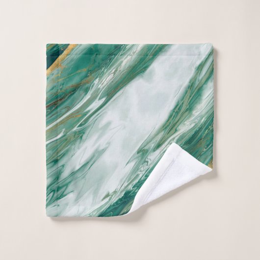 エメラルドのヒスイの緑金ゴールドのアクセントを置かれた色彩の鮮やかな大理石 バスタオルセット (ウォッシュタオル)