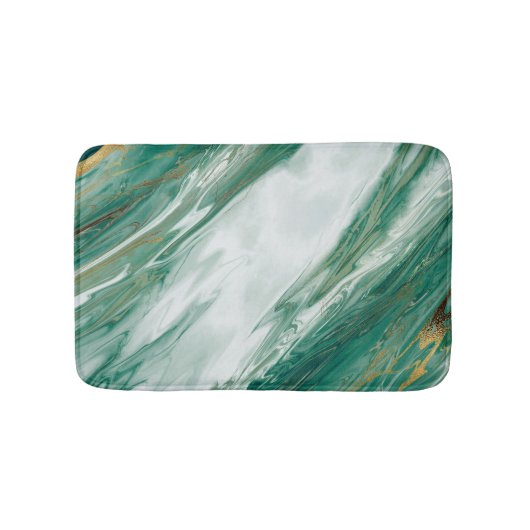 エメラルドのヒスイの緑金ゴールドのアクセントを置かれた色彩の鮮やかな大理石 バスマット (正面)