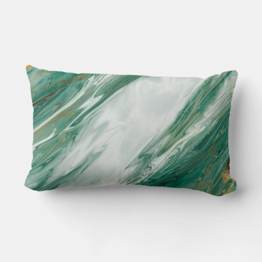 エメラルドのヒスイの緑金ゴールドのアクセントを置かれた色彩の鮮やかな大理石 ランバークッション (裏面)