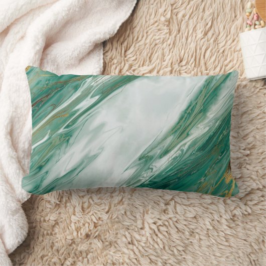 エメラルドのヒスイの緑金ゴールドのアクセントを置かれた色彩の鮮やかな大理石 ランバークッション (ブランケット)