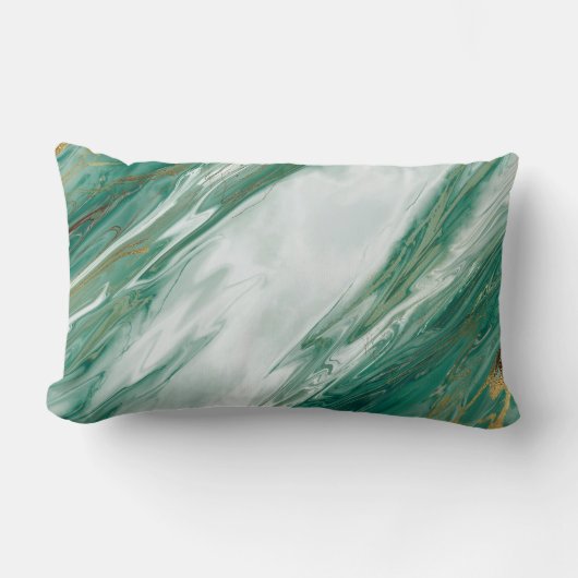 エメラルドのヒスイの緑金ゴールドのアクセントを置かれた色彩の鮮やかな大理石 ランバークッション (正面)